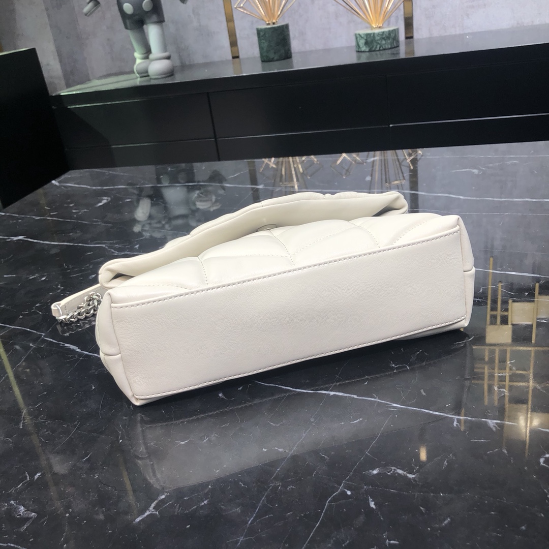 Saint Laurent Loulou Puffer Toy Lambskin Shoulder Bag Handbag White 759337 Silver